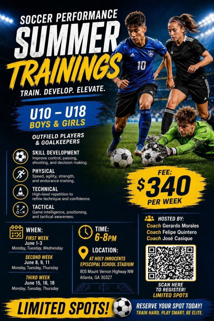 Summer soccer performance training flyer