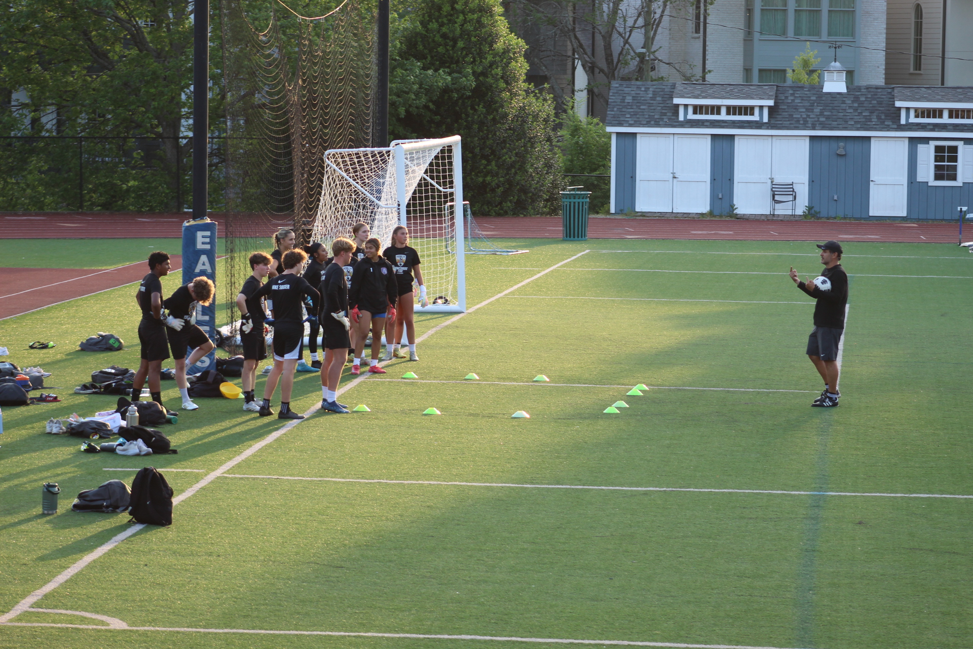 Felipe Quintero instructing youth goalkeepers during training